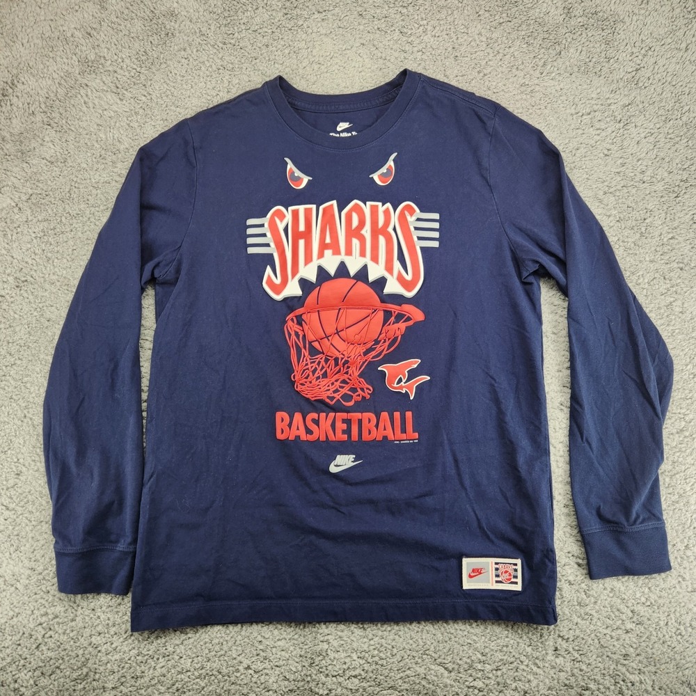Nike Sportswear Sharks Basketball Mens L Long Sleeve Shirt The Nike Tee Blue